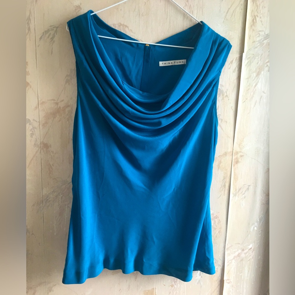 Trina Turk Blue 100% Silk Blouse - Picture 4 of 16